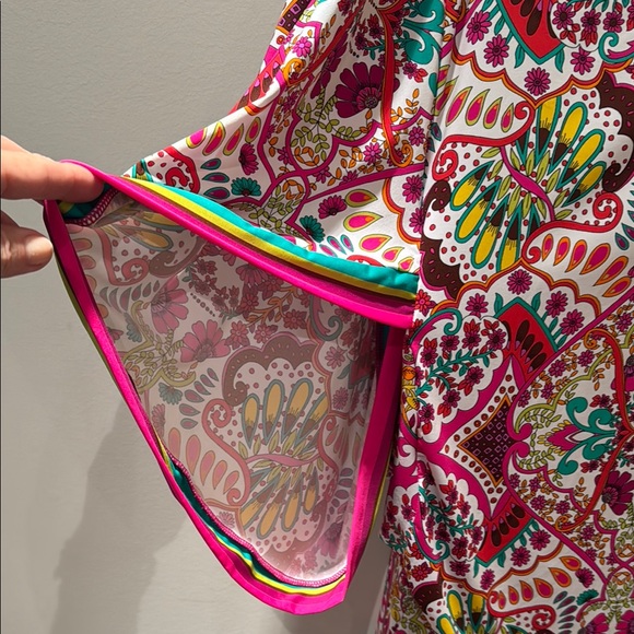 Trina Turk Red and Pink Graphic Bell Sleeve Tunic - Picture 3 of 6